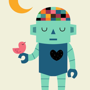 Affiche  coeur de robot Affiche + cadre en bois - Chêne