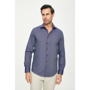 Camicia Uomo 1 Bottone Francese Slim Jacquard Fantasia Blu