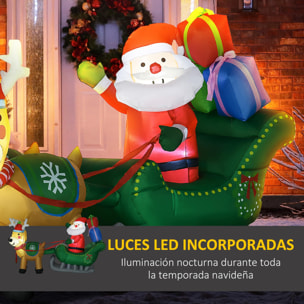 Decoración Inflable de Navidad Papá Noel con Trineo y 2 Renos Decoración Navideña con 4 Luces LED para Jardín Patio 210x70x125 cm