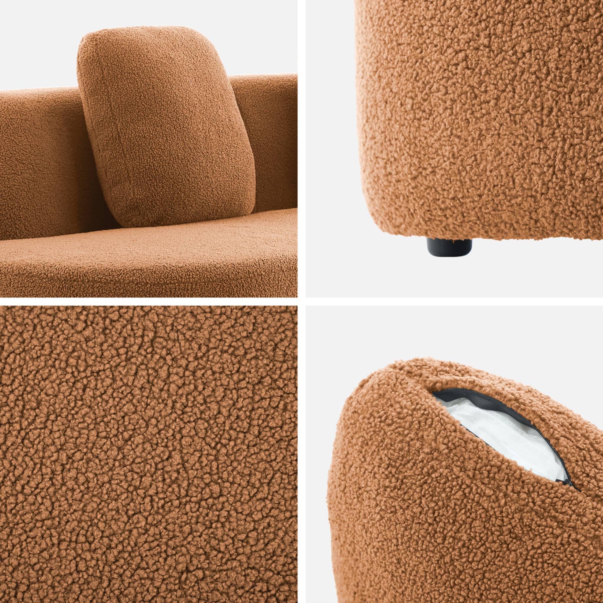 Canapé virgule 3 places en tissu bouclette camel forme organique - WAVE L 232 x P 97 x H 68cm