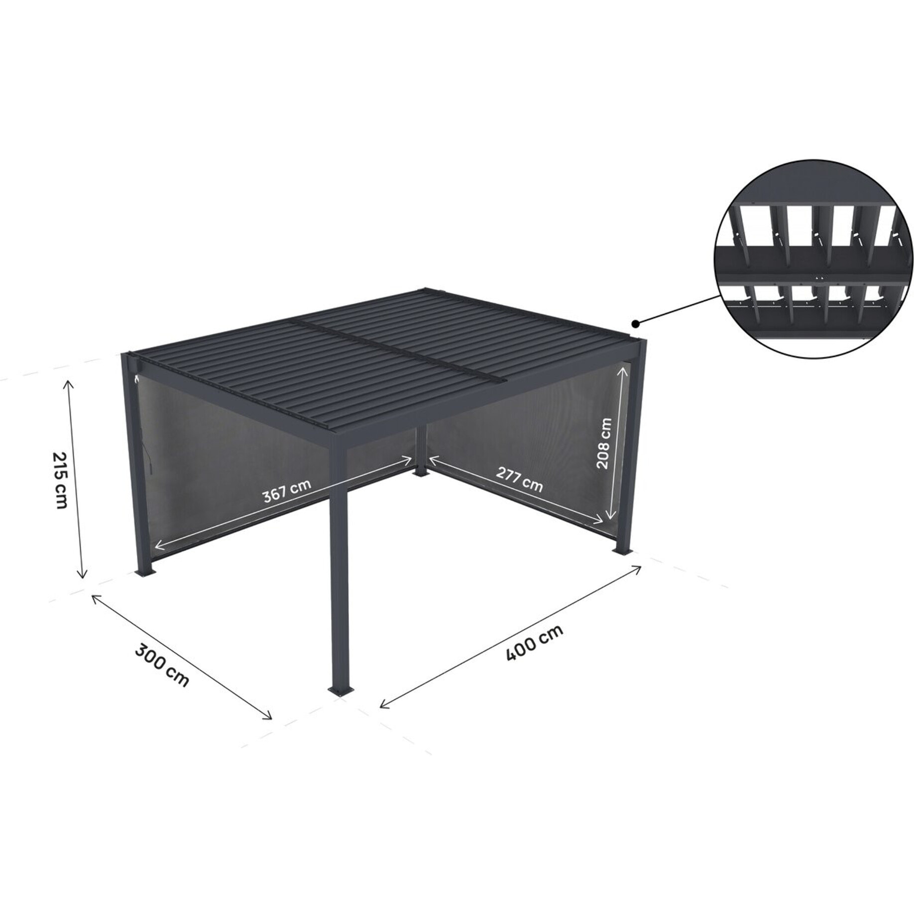 Pergola bioclimatique avec led et 2 stores en aluminium "Windsor premium" - 3 x 4 m - Gris