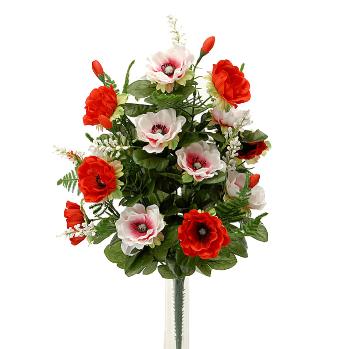 Bouquet Composto Di 14 Fiori Di Anemone. Altezza 46 Cm - Pezzi 3 - 23X46X11cm - Colore: Rosso - Bianchi Dino - Fiori Artificiali