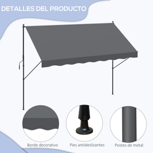 Toldo Manual Retráctil 300x170x200-290 cm Toldo Ajustable con Manivela Protección Solar UV40+ Prueba de Viento