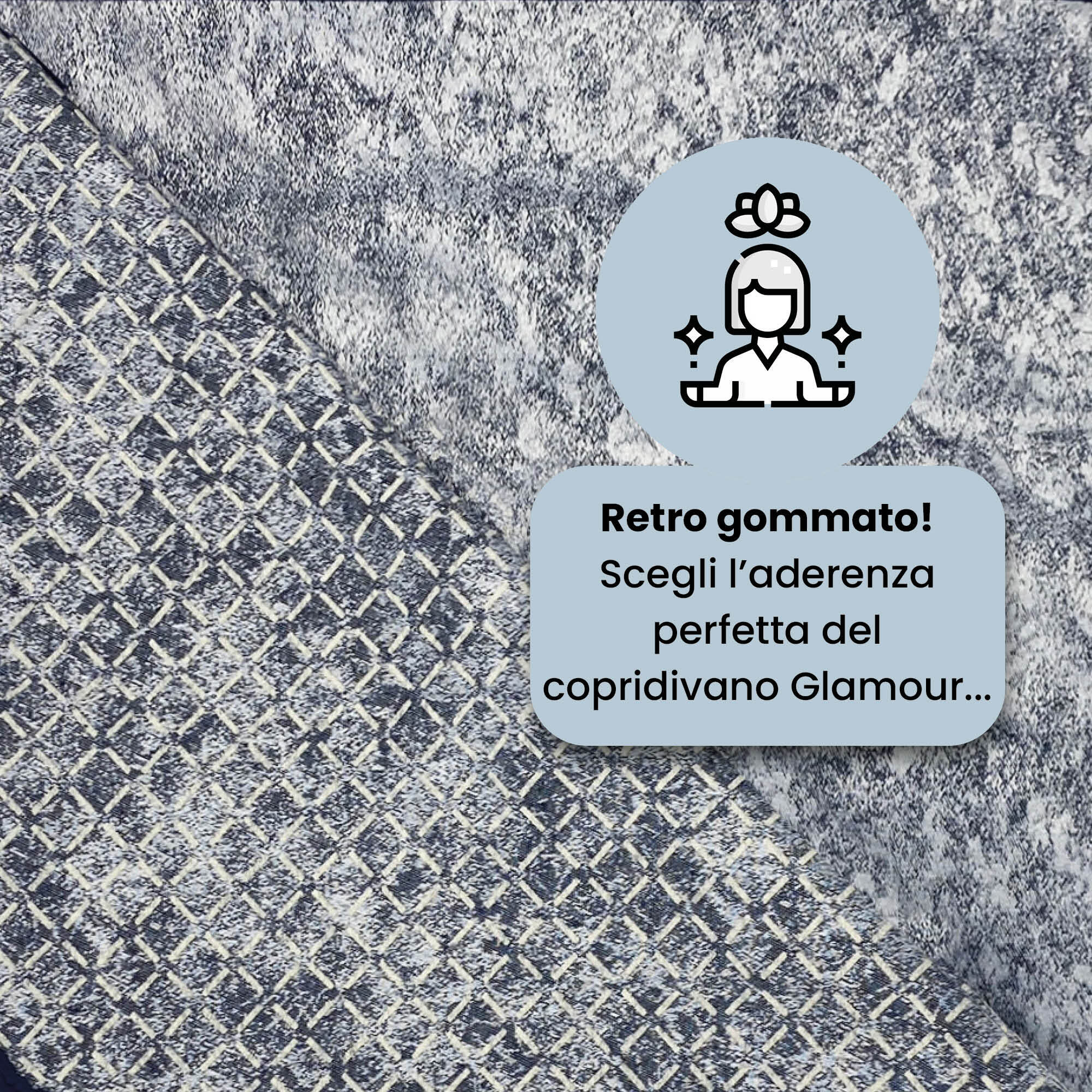 COPRIDIVANO GLAMOUR con Penisola SINISTRA, Antiscivolo, Cotone+Microfibra+Fibre Varie, Made in Italy - BLU SCURO