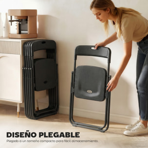 Juego de 6 Sillas Plegables de Plástico, Estructura de Acero, Sillas de Comedor con Respaldo Curvo, Asiento Cóncavo, para Espacios Pequeños, Salón, Oficina, Cocina, Negro
