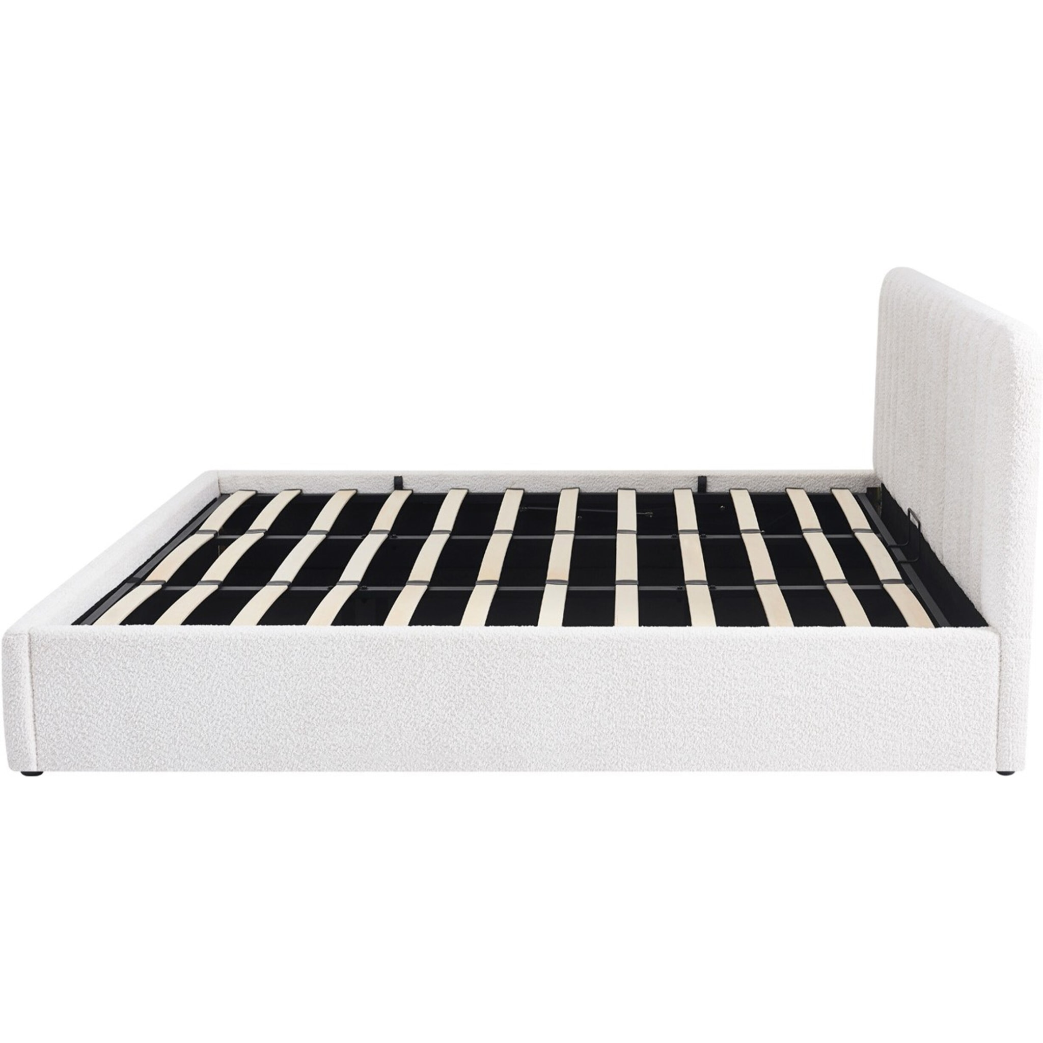 Lit coffre avec tête de lit en tissu bouclé - AVA