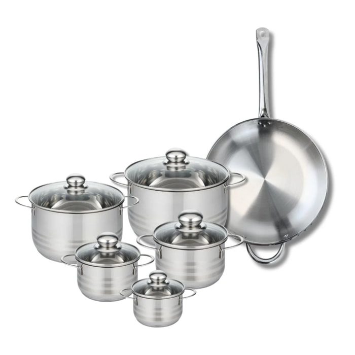 Ensemble de 1 Poêle de cuisson 32 cm et 5 faitouts 12, 14, 16, 20 et 24 cm Elo Profi Brillant