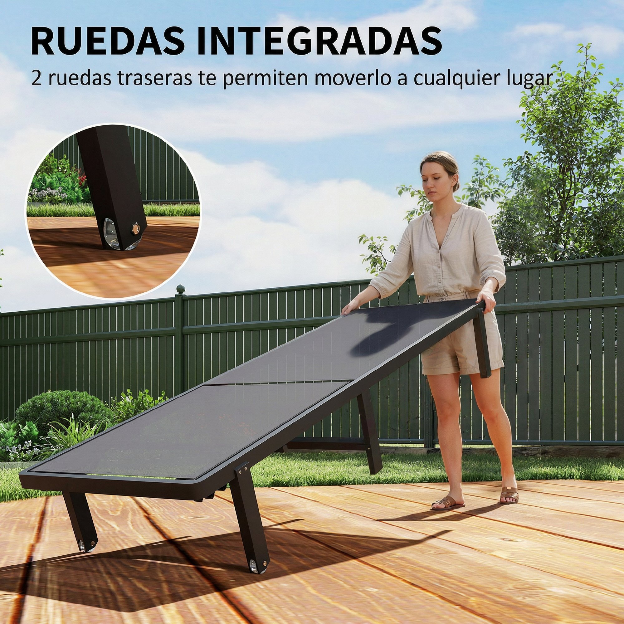Pack de 2 Tumbonas de Jardín Exterior, Tumbonas Reclinables con Ruedas, Respaldo Ajustable de 4 Niveles, Estructura de Aluminio y Tela Textilene, Resistentes, para Playa, Piscina, Gris Oscuro