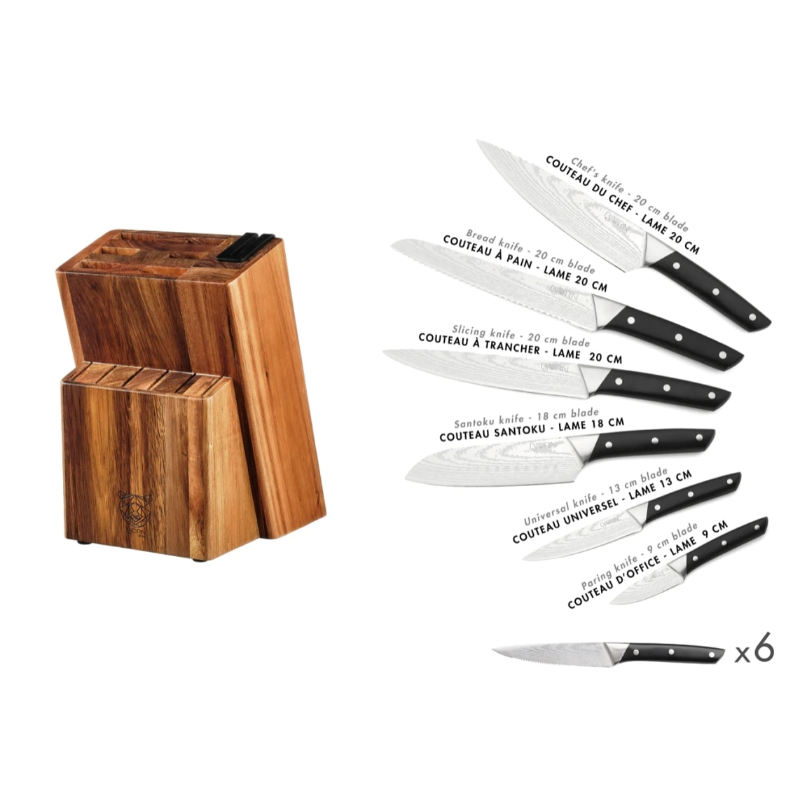 Bloc couteaux de cuisine et couteaux à steak ERLING LOVIISA - 14 pièces