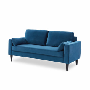 Canapé 3 places bois d'eucalyptus, d'hévéa teinté noyer et velours BJORN