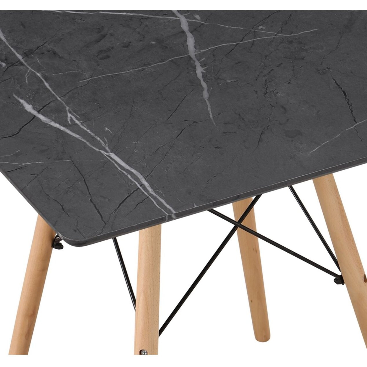 Tavolo da pranzo quadrato top effetto marmo grigio scuro 70x70x74 cm - Ester