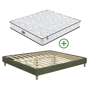 Ensemble matelas Univers & sommier Cancun | Mémoire de forme et ressorts ensachés | Cadre à lattes | Bouclette | Olive