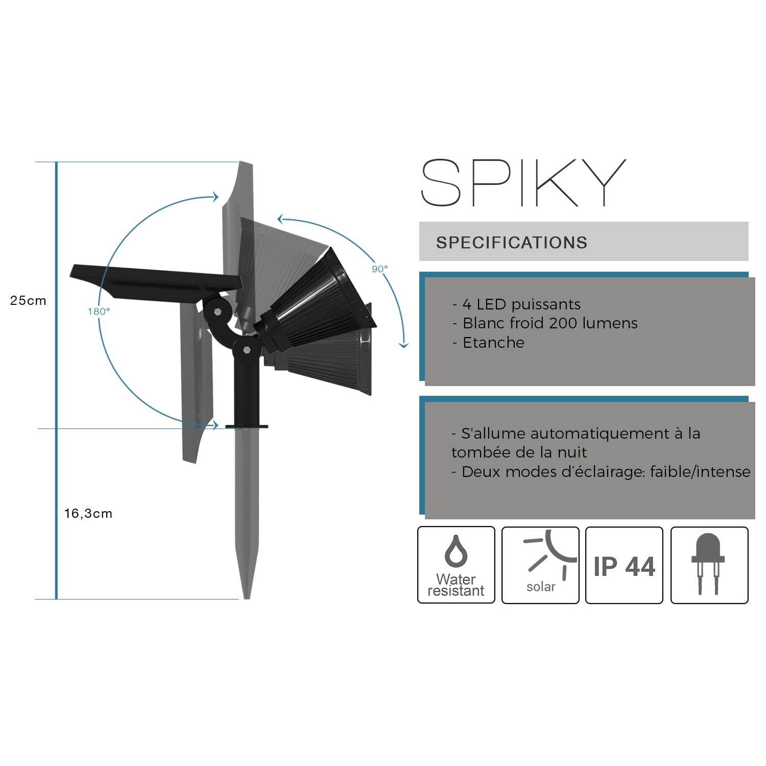 Lot de 2 spots solaires projecteurs SPIKY W34 100LM