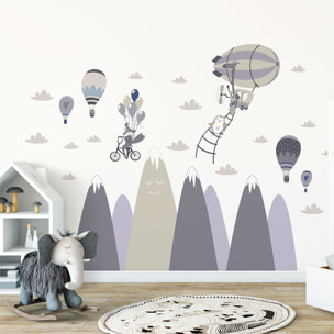 Stickers muraux enfants - Décoration chambre bébé - Autocollant Sticker mural géant enfant montagnes scandinaves ANIMAUX FOUS