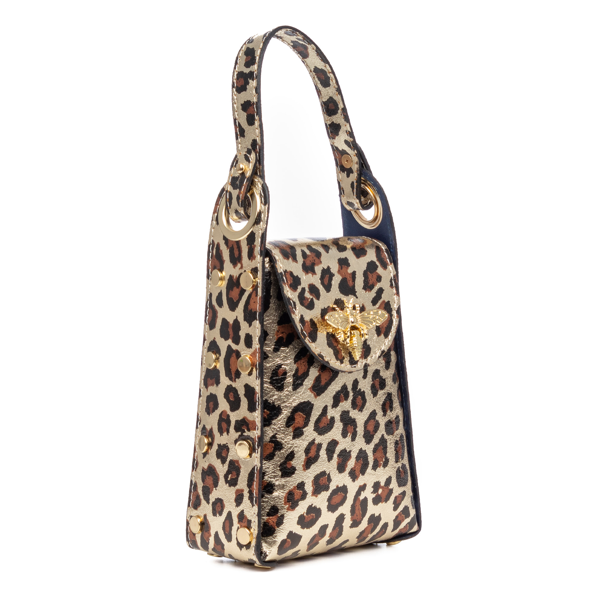 Alviano bolso de mano mujer. Piel auténtica Gamuza con estampado animal print leopardo lacada brillante.