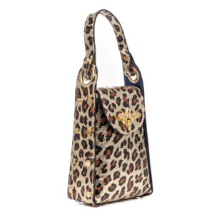 Alviano bolso de mano mujer. Piel auténtica Gamuza con estampado animal print leopardo lacada brillante.