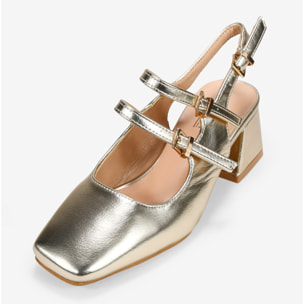 Zapatos Mary Jane dorados destalonados con doble tira y tacón