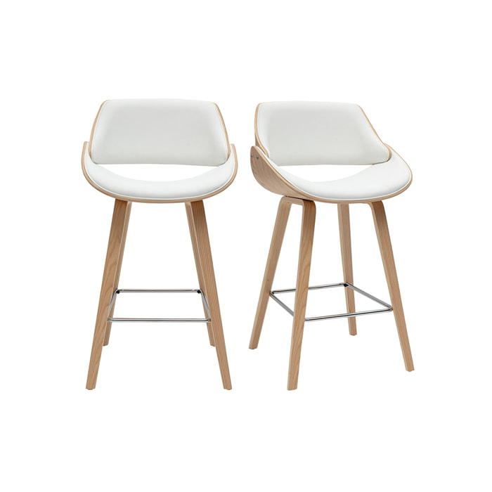 Tabourets de bar design blancs et bois clair H70 cm (lot de 2) CLASH