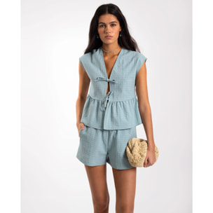 Blusa de mujer con lazos y estampado vichy