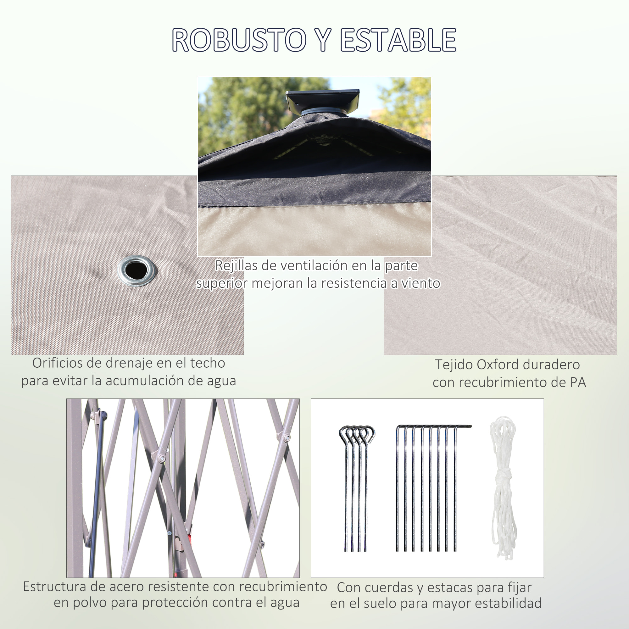 Carpa Plegable con Luces LED 3,3x3,3 m Cenador de Jardín con Control Remoto 4 Paredes Laterales de Malla Altura Ajustable y Bolsa de Transporte para Patio Fiestas Beige