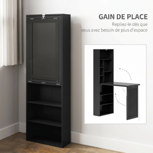 Bureau mural pliable table murale rabattable suspendue sur pied avec bibliothèque tableau à craie intégré noir
