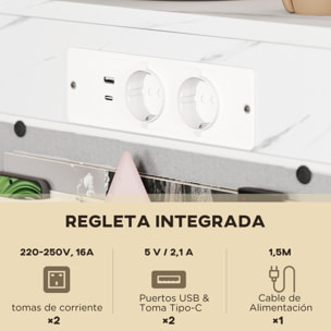 Mesa Auxiliar con Estación de Carga Mesa para Sofá con 2 Puertos USB 1 Puerto USB-C y Bolsillo Organizador Mesita Auxiliar para Salón Dormitorio Blanco