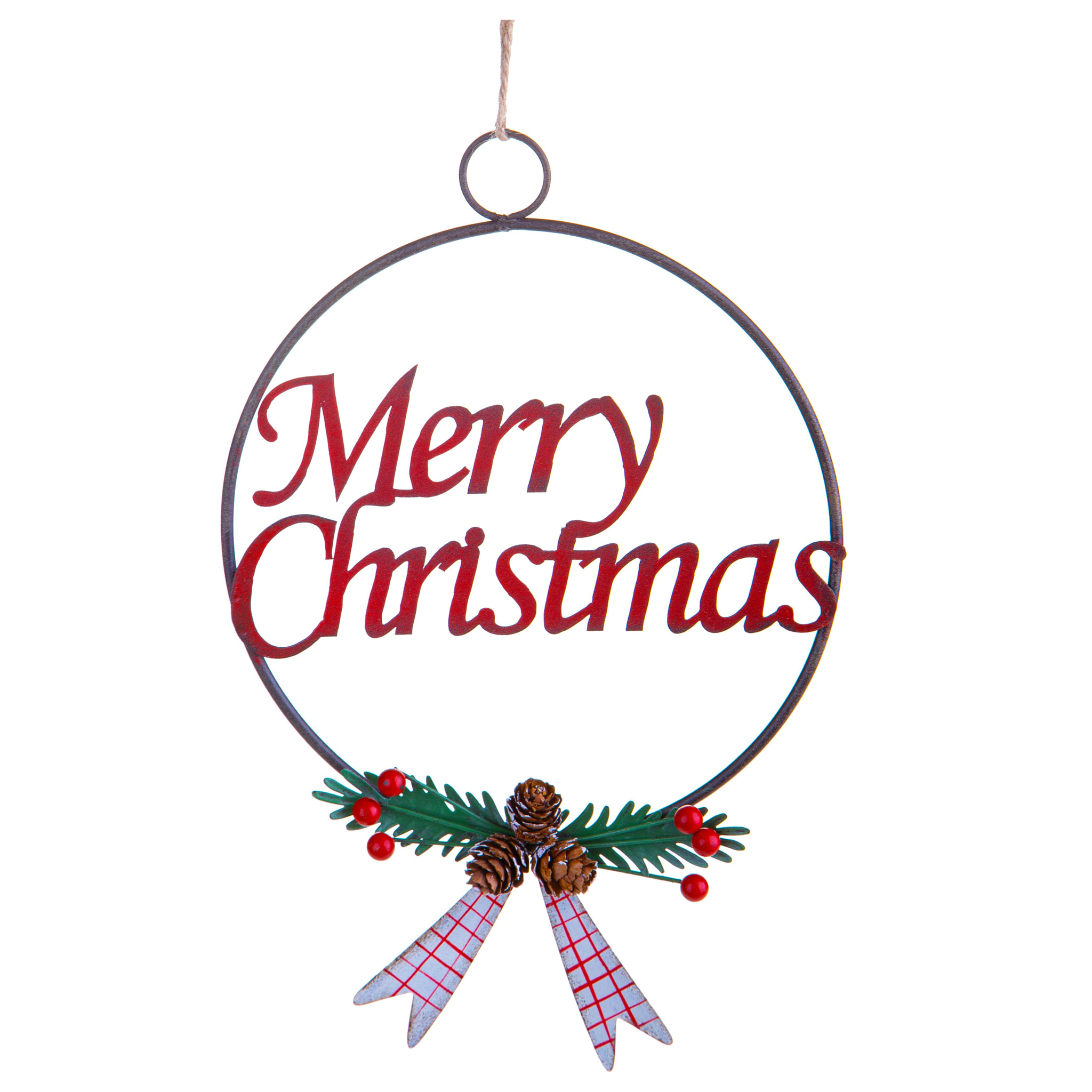 Decoro Merry Christmas Metallo - Pezzi 4 - Colore Rosso - 27x2,5Hx18cm - Bianchi Dino