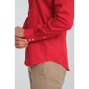 Camicia Uomo 2 Bottoni Button Down 7bottoni Doppio Coll Satin Unito Rosso