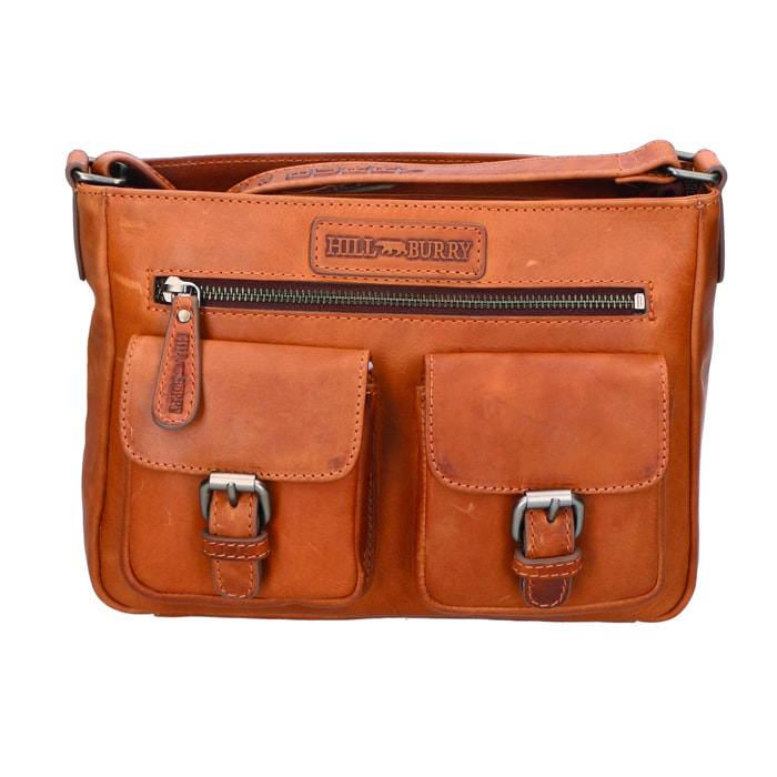Borsa a tracolla a doppio scomparto unisex. Prodotto artigianale in vera pelle di vitello ingrassato. - 27.0 x 19.0 x 10.0 cm