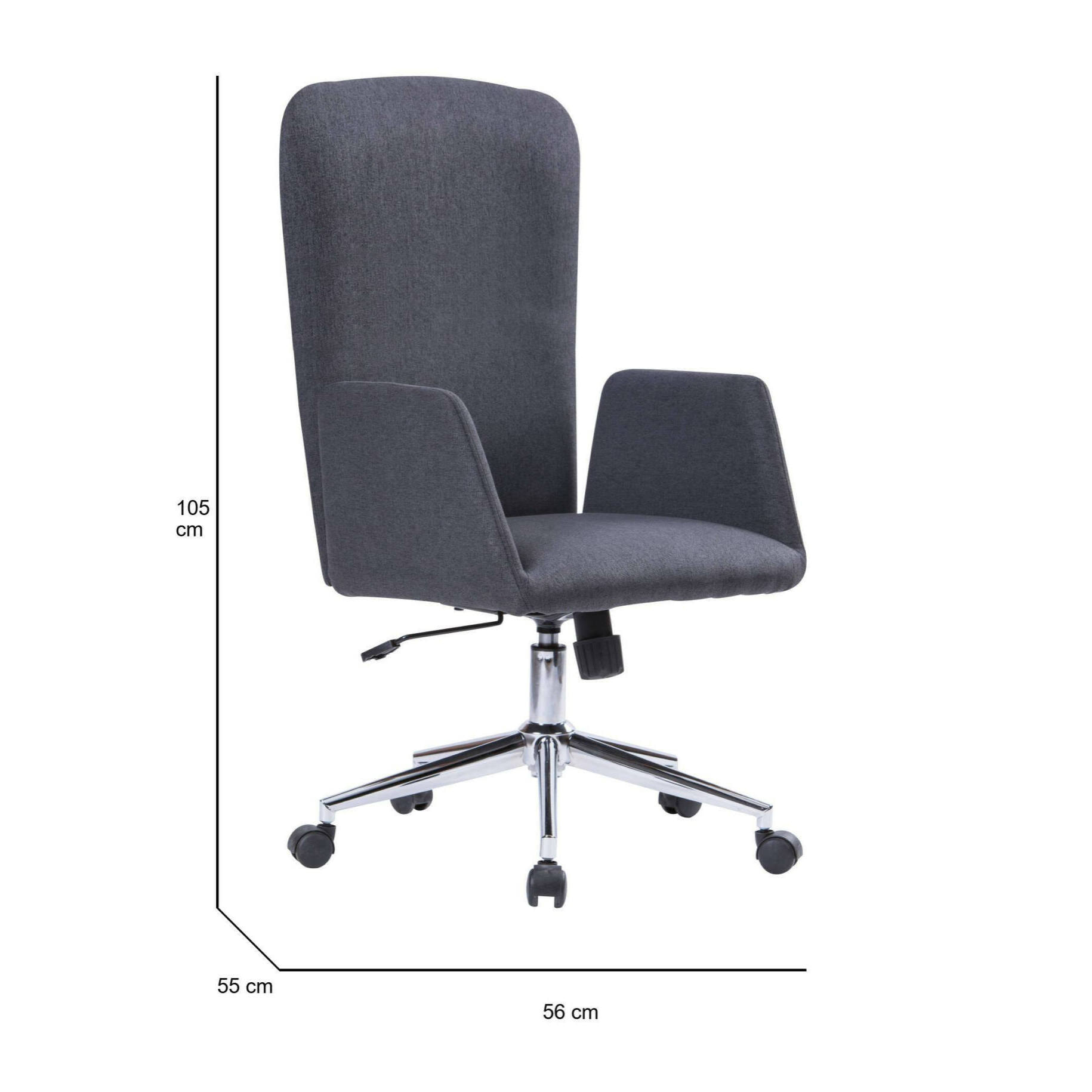 Sedia da ufficio Launceston, Poltrona presidenziale con braccioli, Sedia ergonomica direzionale da ufficio, 55x56h98/105 cm, Grigio