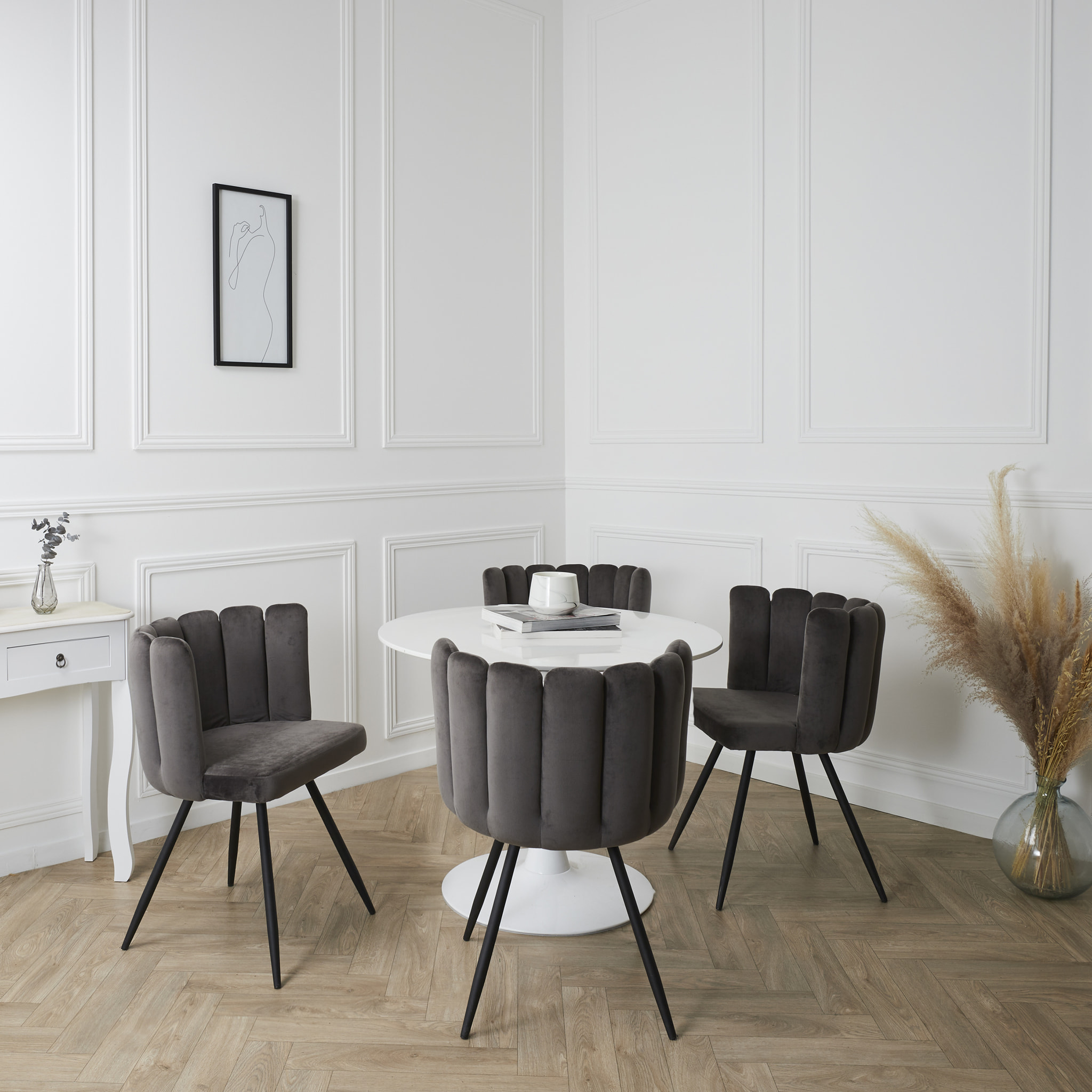 Chaise Ariel Velours Gris - Lot De 2