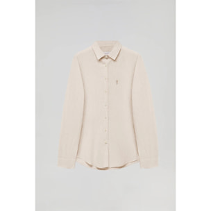 Camisa beige de lino y algodón con detalle bordado Rigby Go