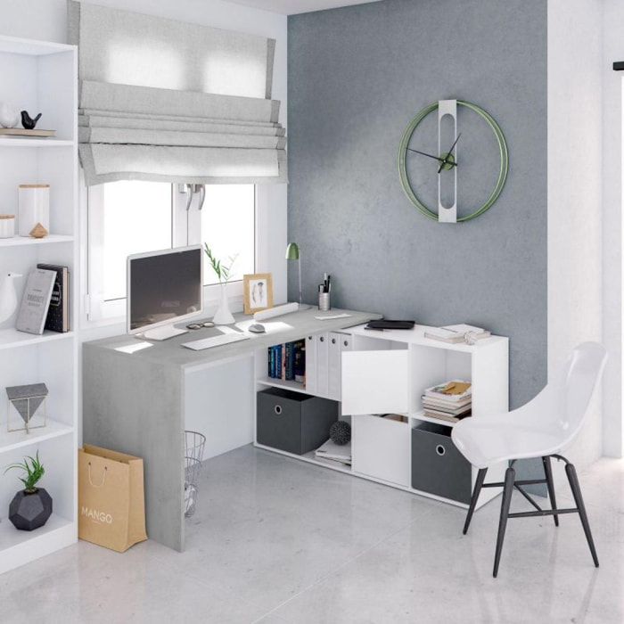 Mesa de escritorio Adapta XL Blanco Artik (Blanco Mate) - Gris Cemento