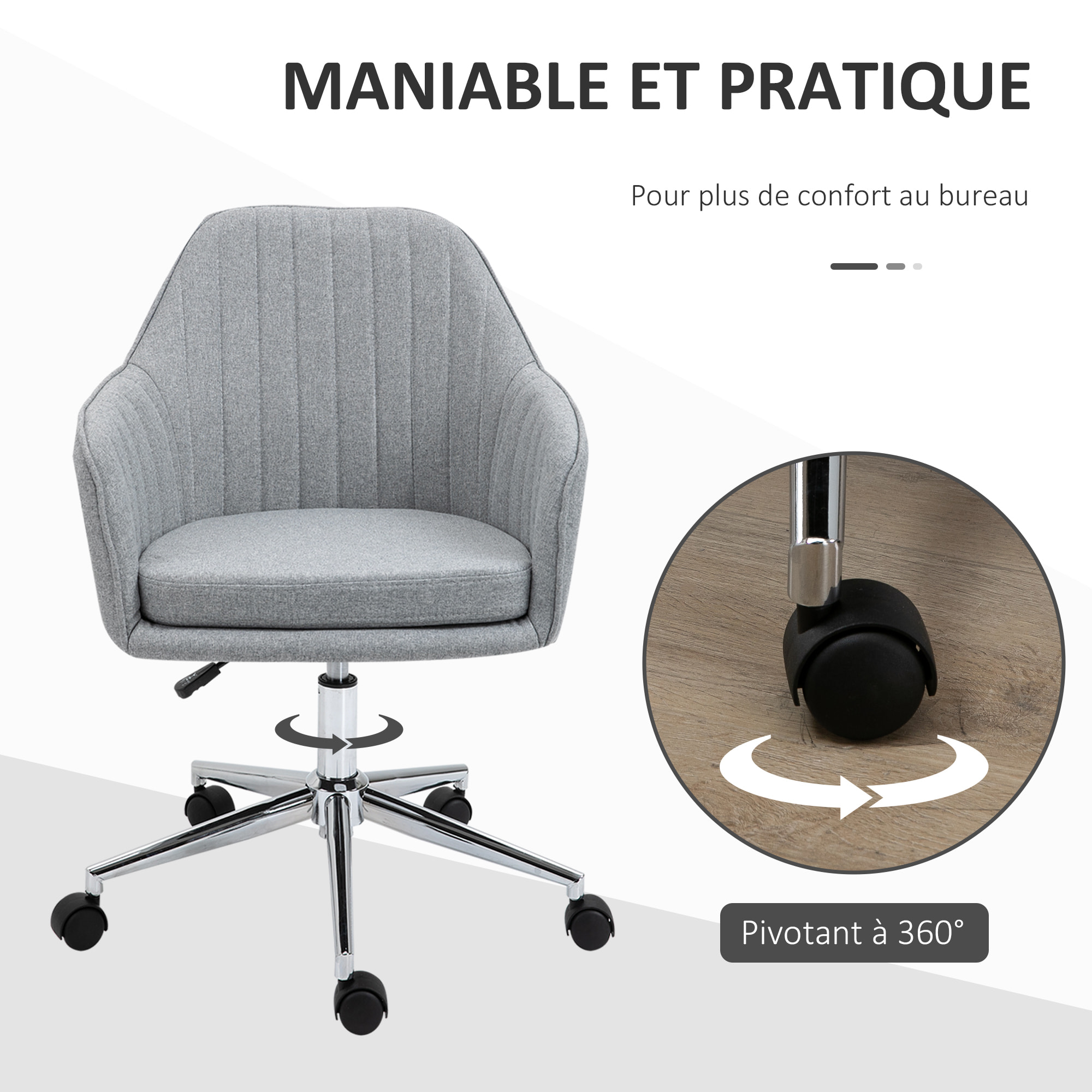 Chaise de bureau design contemporain piètement chromé lin gris