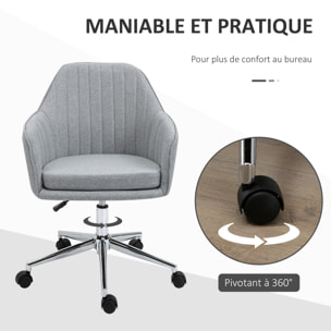 Chaise de bureau design contemporain piètement chromé lin gris