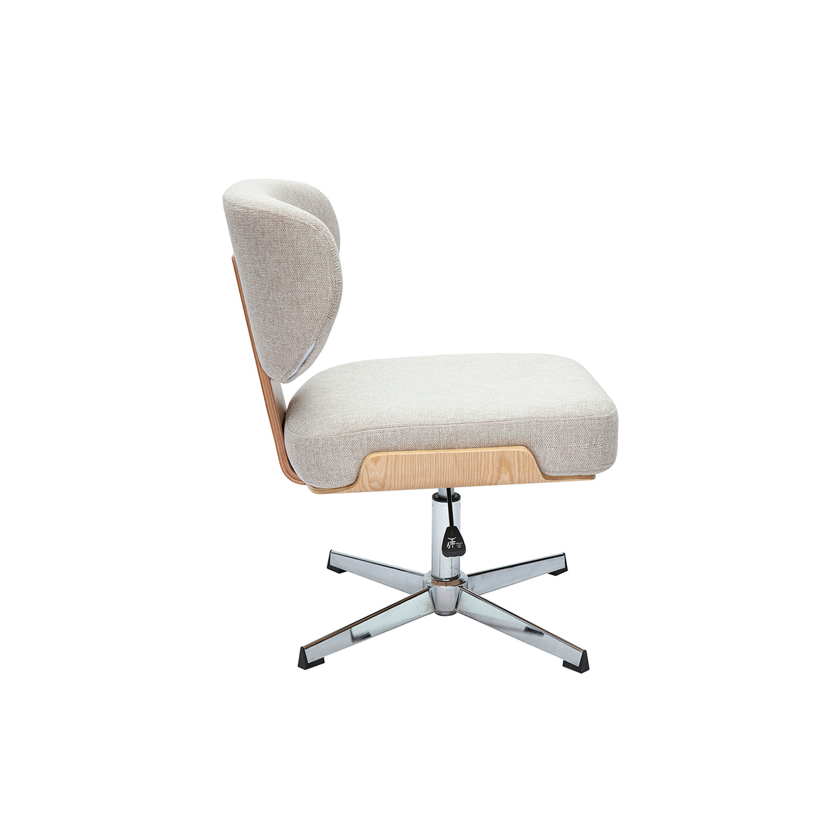 Chaise de bureau en tissu effet velours texturé beige et bois clair chêne HANZ
