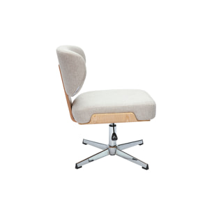 Chaise de bureau en tissu effet velours texturé beige et bois clair chêne HANZ