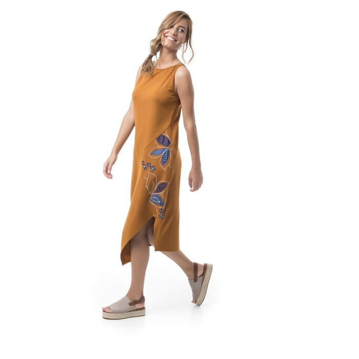 Vestido Wolf Vestido Midi Bordado Tostado Casual para mujer