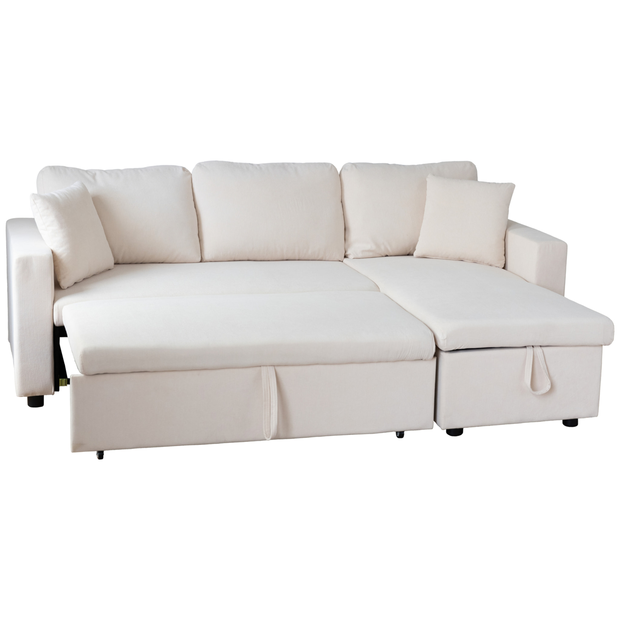 Canapé d'angle convertible CLARK 3 places en velours côtelé beige