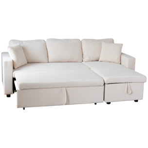 Canapé d'angle convertible CLARK 3 places en velours côtelé beige