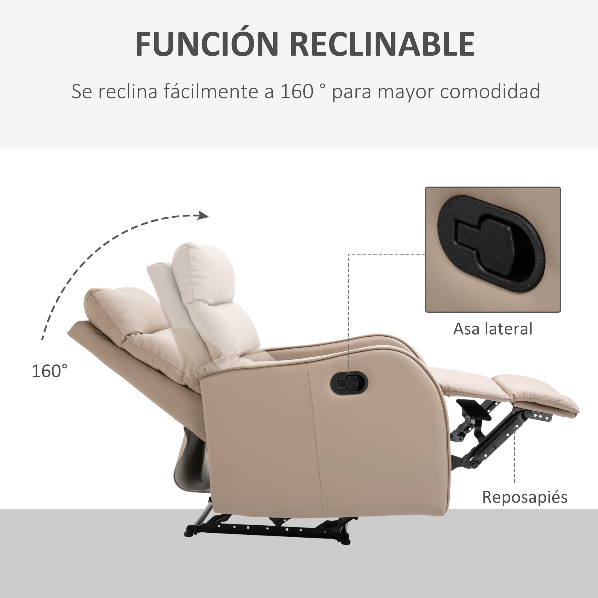 Manual Sofá Reclinable de Cuero de PU 65x89x100cm Marrón