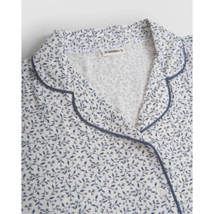 Pigiama lungo a camicia in viscosa canale blu verdastro