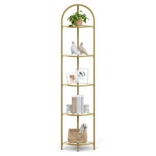 Scaffale angolare di design a arco in oro e vetro