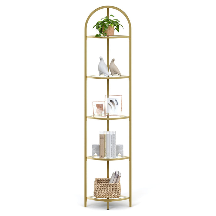 Scaffale angolare di design a arco in oro e vetro