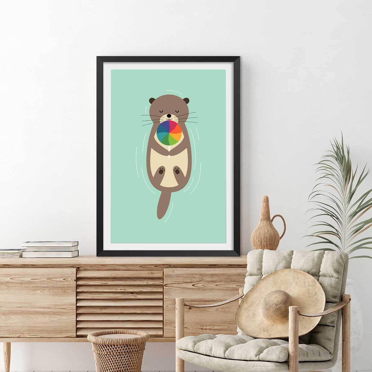 Affiche  loutre en baignade Affiche + cadre en bois - Noir