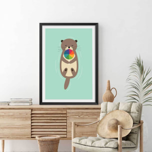 Affiche  loutre en baignade Affiche + cadre en bois - Noir