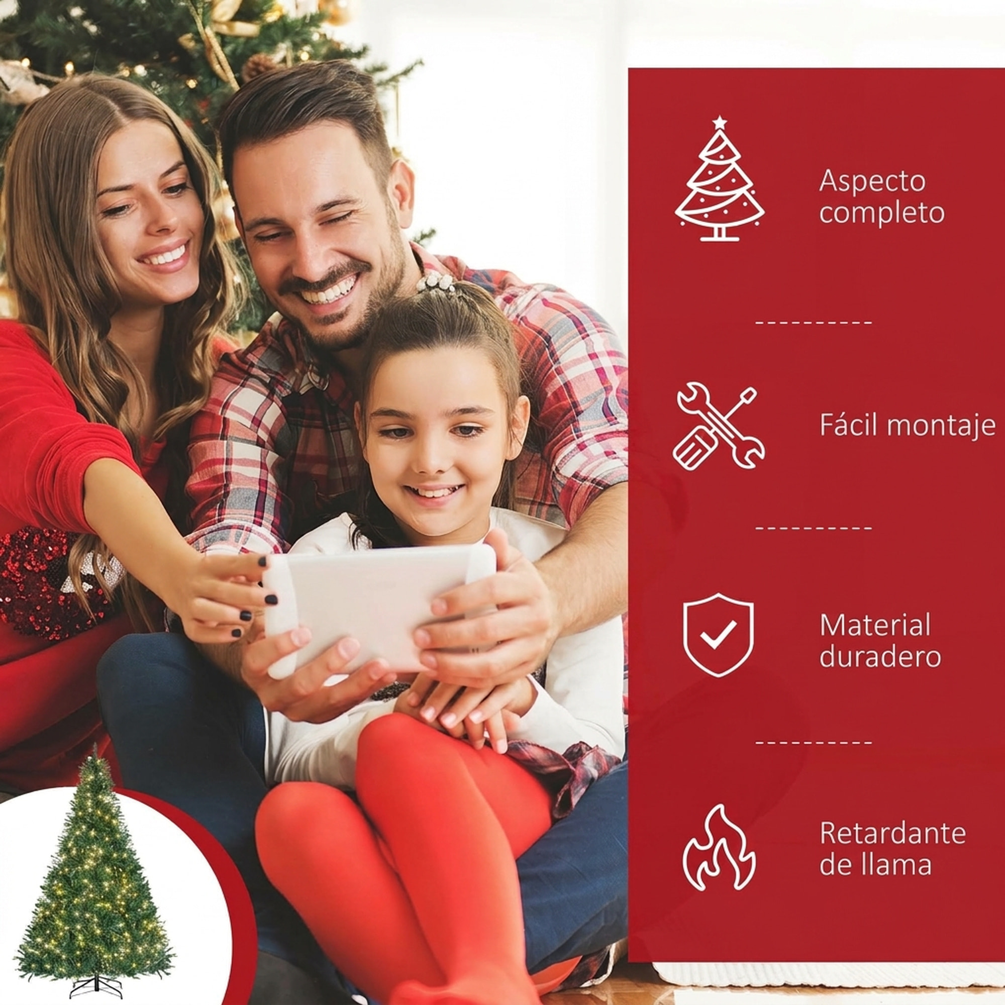 HOMCOM Árbol de Navidad con 700 Luces LED Blanco Cálido, 210 cm, Árbol de Navidad Artificial con 2154 Ramas de PVC Ignífugo, Soporte Metálico Plegable, Verde