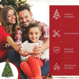 HOMCOM Árbol de Navidad con 700 Luces LED Blanco Cálido, 210 cm, Árbol de Navidad Artificial con 2154 Ramas de PVC Ignífugo, Soporte Metálico Plegable, Verde