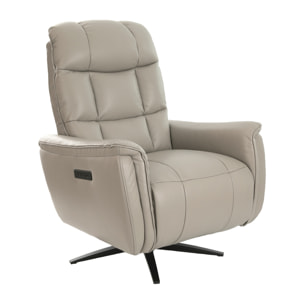 Sillón Angel Cerdá relax giratorio con reposabrazos con asiento y respaldo tapizados en piel de origen vacuno en gris patas de acero inoxidable en epoxi negro 85x80x106cm