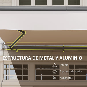 Toldo Manual Retráctil 3x2 m Toldo Exterior Terraza Enrollable Ajustable con Manivela Protección UV50+ Estructura de Aluminio y Metal para Balcón Jardín Crema